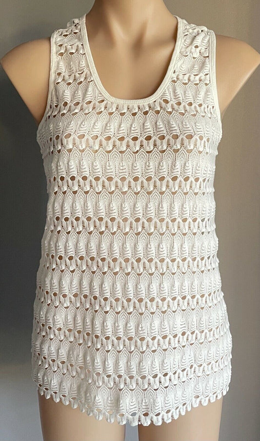 CROSSROADS Top White Lace Sleeveless Racer Back Crochet Look Ladies Size S 10