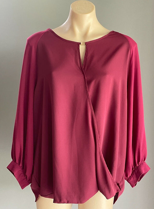 CROSSROADS Top Drape Front Blouse Burgundy 3/4 Sleeve Ladies Size 18  Stunning!