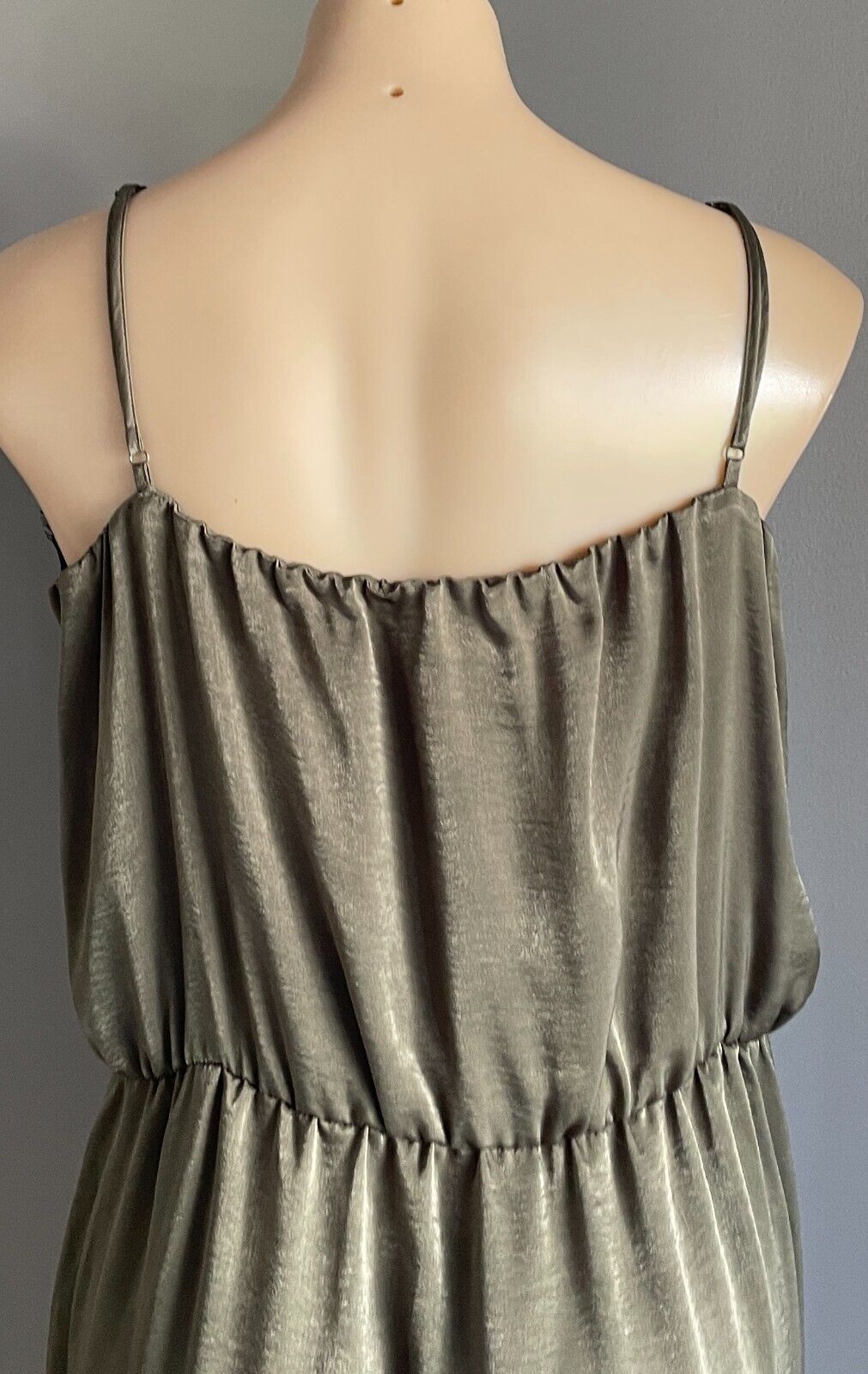 CROSSROADS Maxi Dress Silky Khaki Elastic Waist Drawstring Size 18 Adjust Straps
