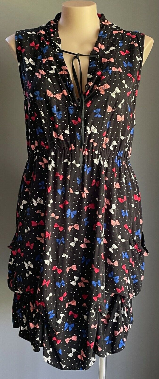 CROSSROADS Dress Black Bows Print Sleeveless Hitched Hem Hip Pockets Size 22