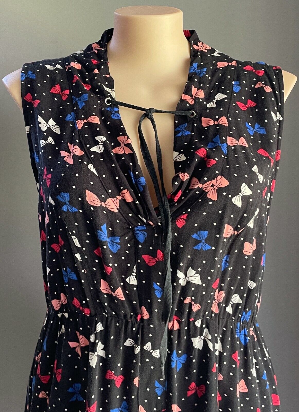 CROSSROADS Dress Black Bows Print Sleeveless Hitched Hem Hip Pockets Size 22