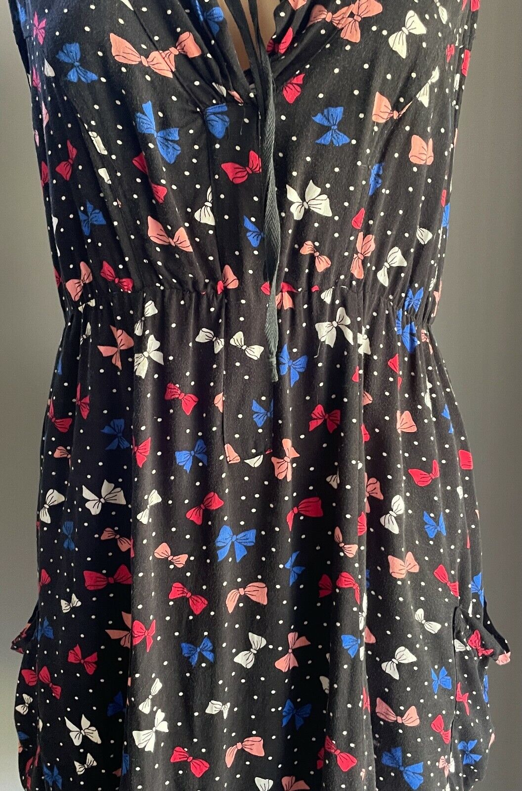 CROSSROADS Dress Black Bows Print Sleeveless Hitched Hem Hip Pockets Size 22