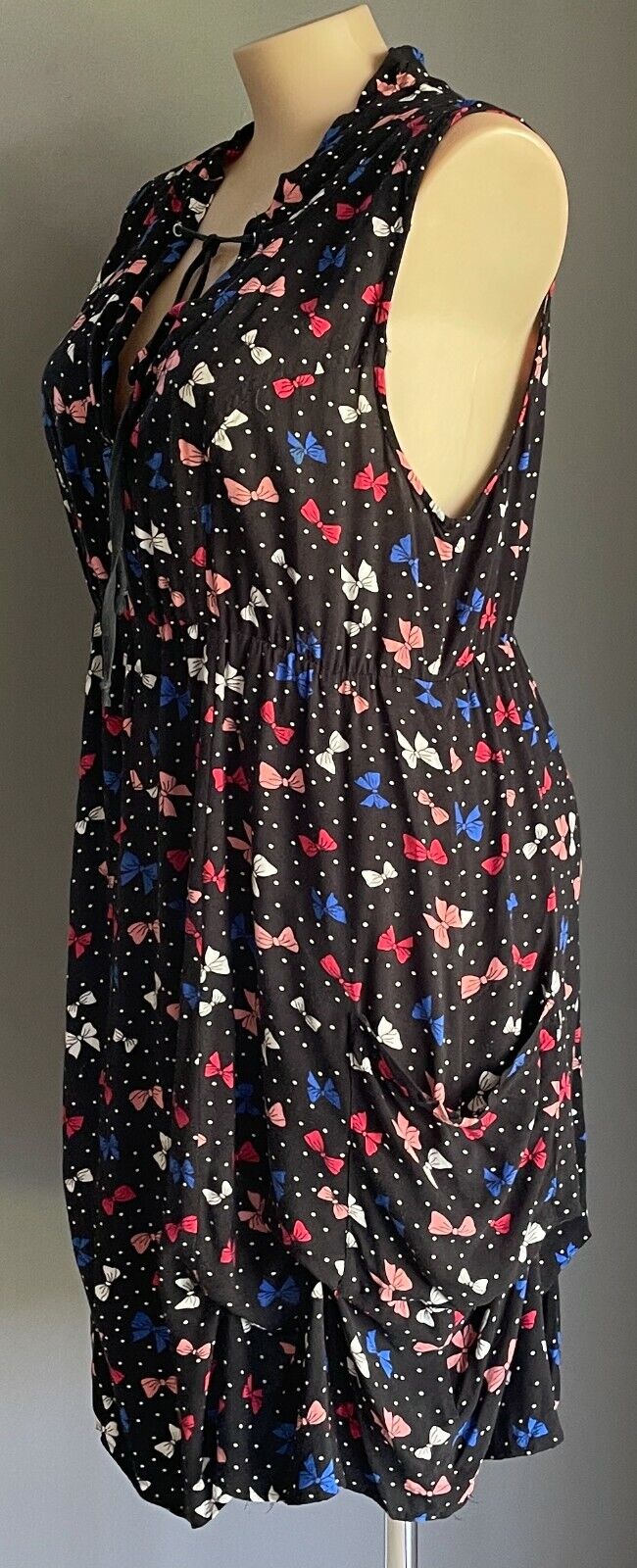 CROSSROADS Dress Black Bows Print Sleeveless Hitched Hem Hip Pockets Size 22