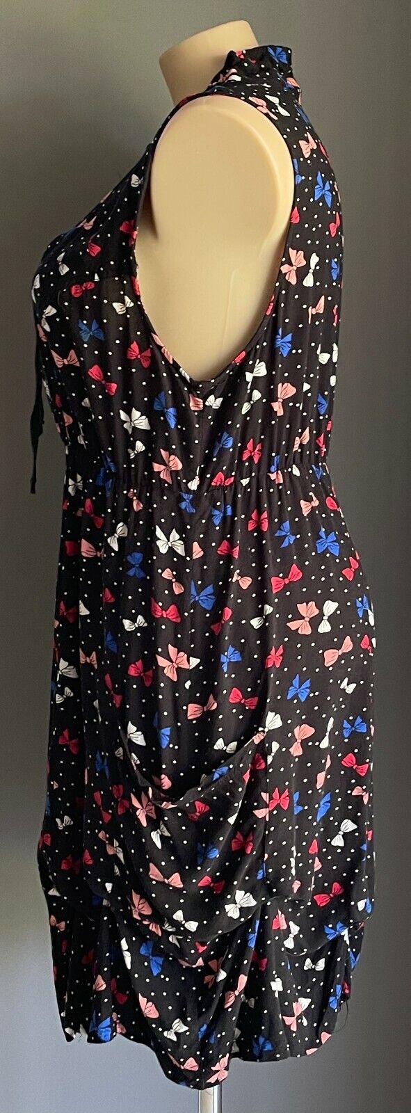 CROSSROADS Dress Black Bows Print Sleeveless Hitched Hem Hip Pockets Size 22