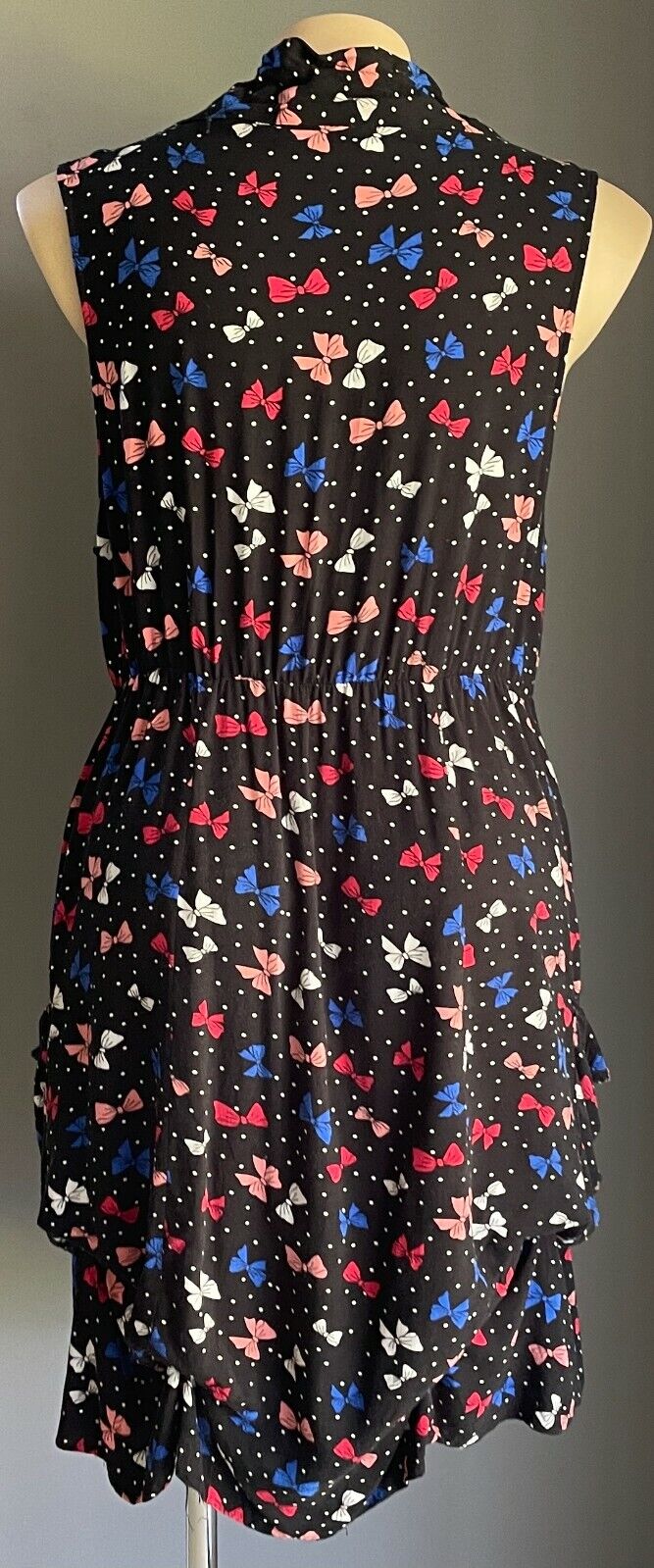 CROSSROADS Dress Black Bows Print Sleeveless Hitched Hem Hip Pockets Size 22