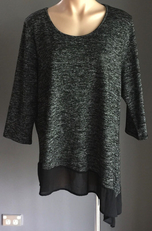 CROSSROADS Top Grey Black & White  Asymmetric Hem 3/4 Sleeve Plus Size 22