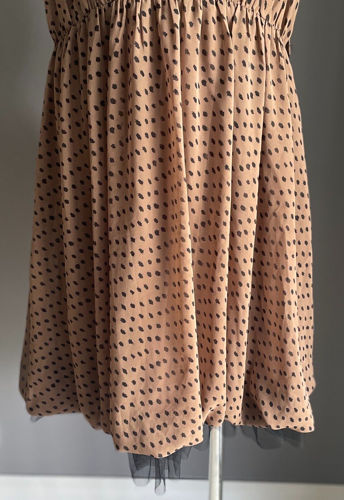 CROSSROADS Dress Brown Black Spot Sleeveless Rosette Trim Elastic Waist Size 22