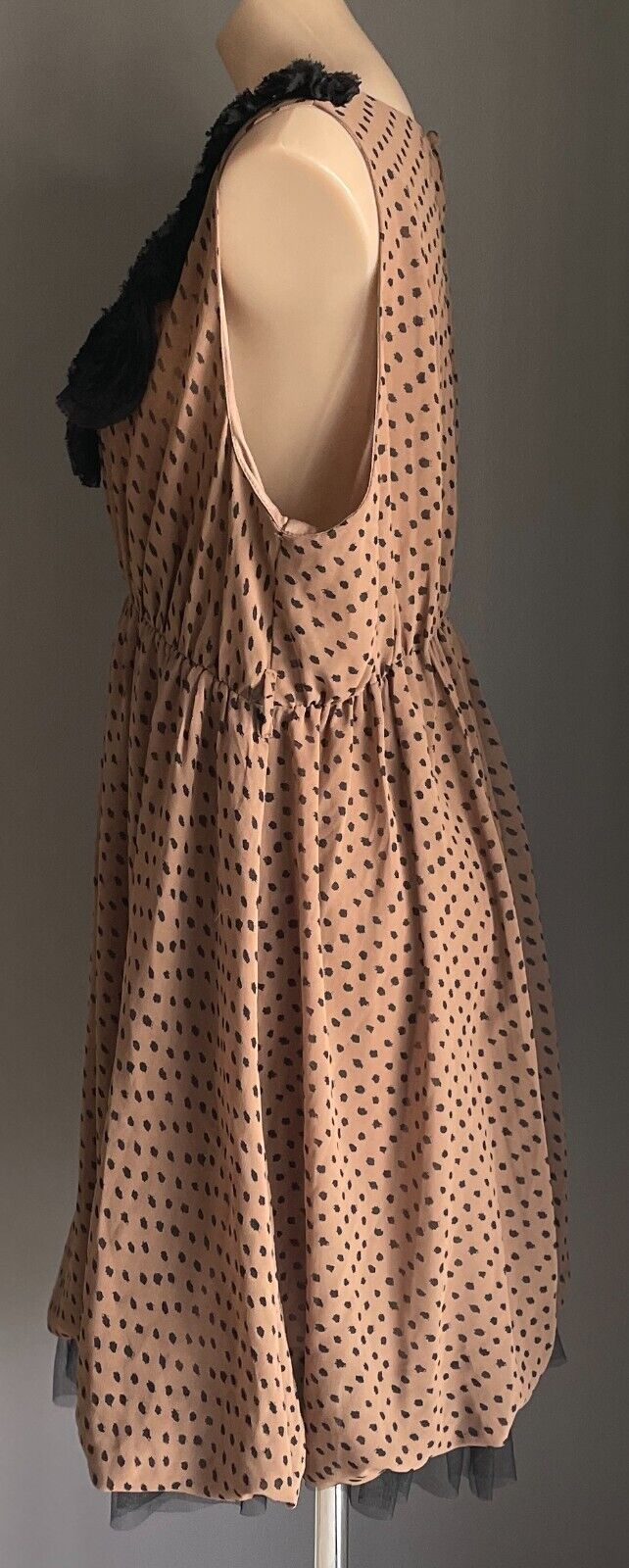 CROSSROADS Dress Brown Black Spot Sleeveless Rosette Trim Elastic Waist Size 22