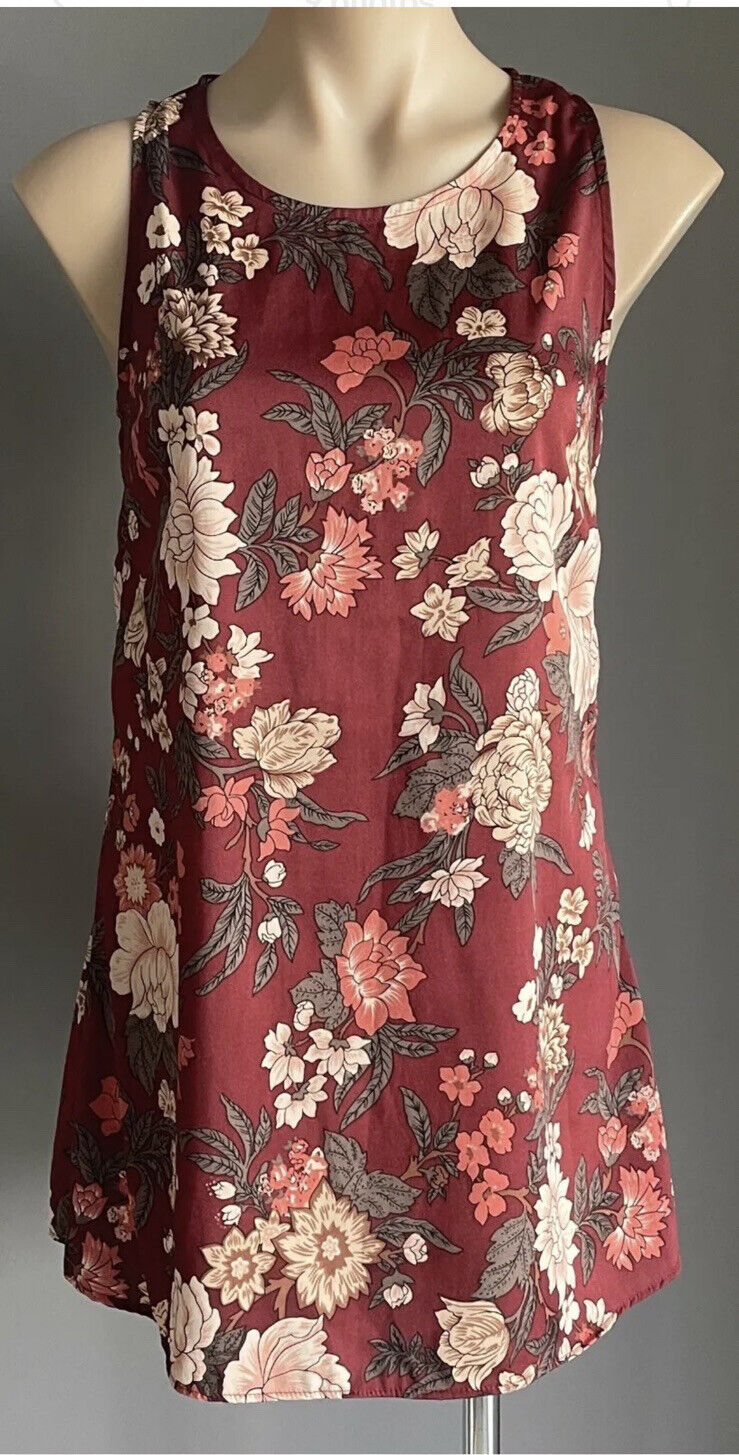 BILLIONS $ TRILLIONS Dress Maroon Floral Print Sleeveless A-Line Mini Size M 10