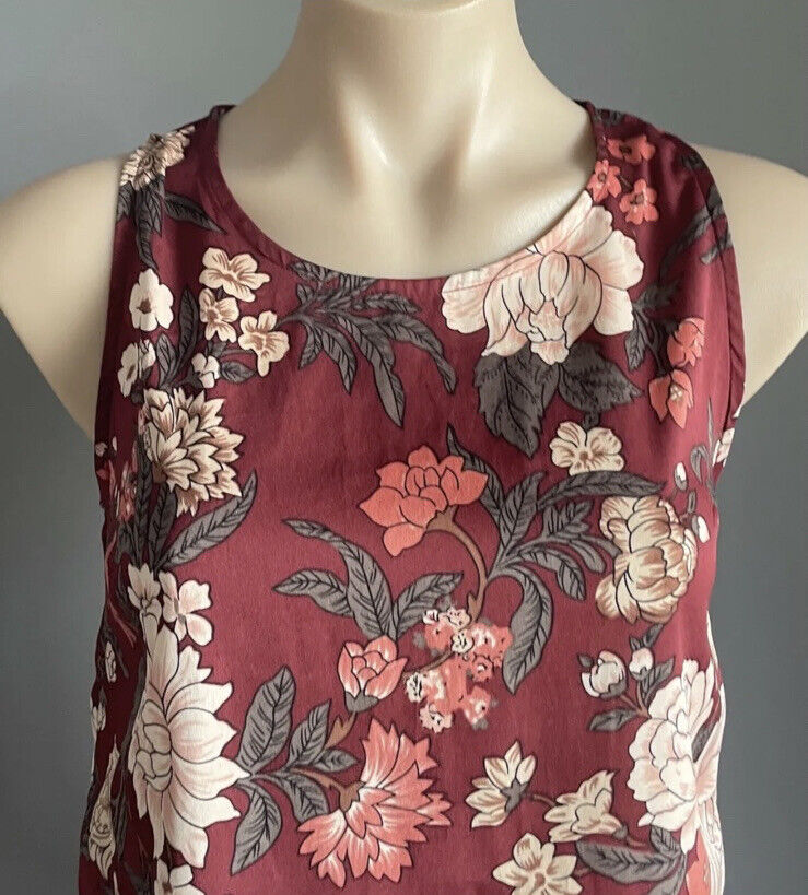 BILLIONS $ TRILLIONS Dress Maroon Floral Print Sleeveless A-Line Mini Size M 10