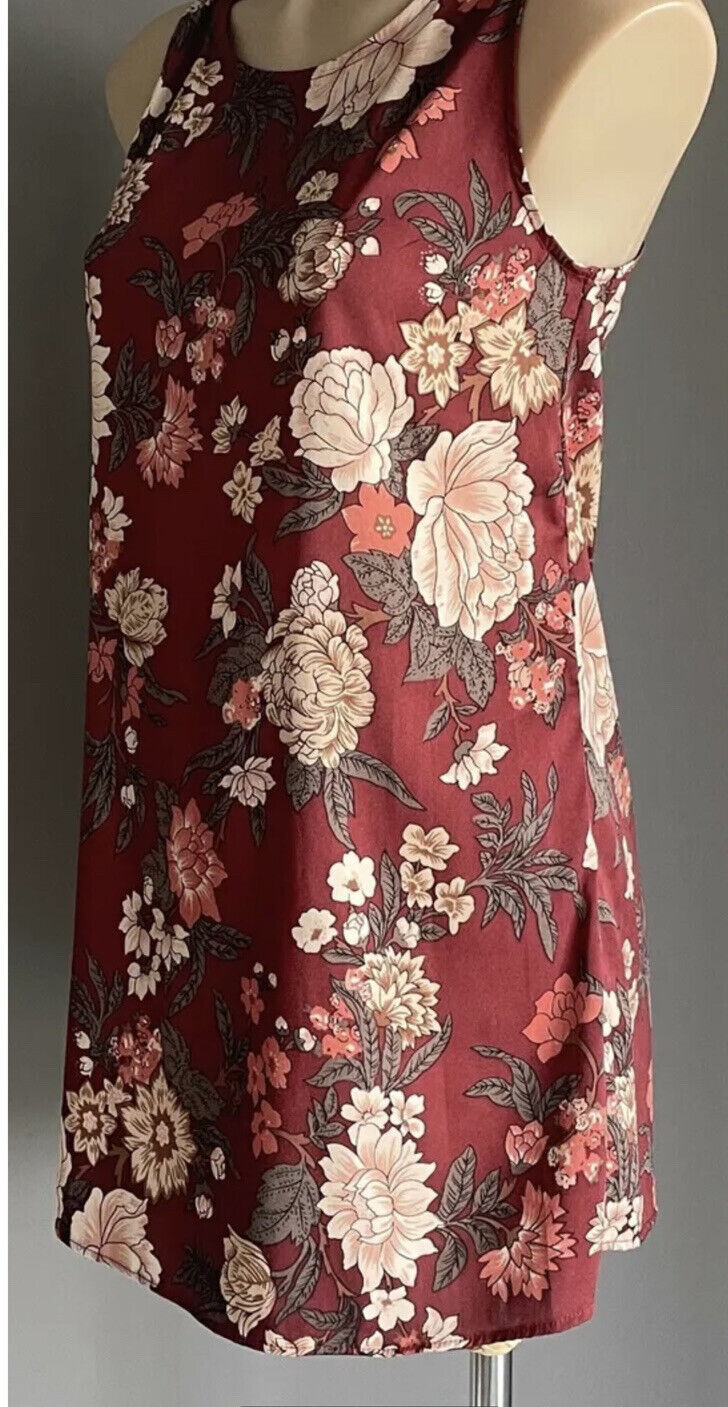 BILLIONS $ TRILLIONS Dress Maroon Floral Print Sleeveless A-Line Mini Size M 10