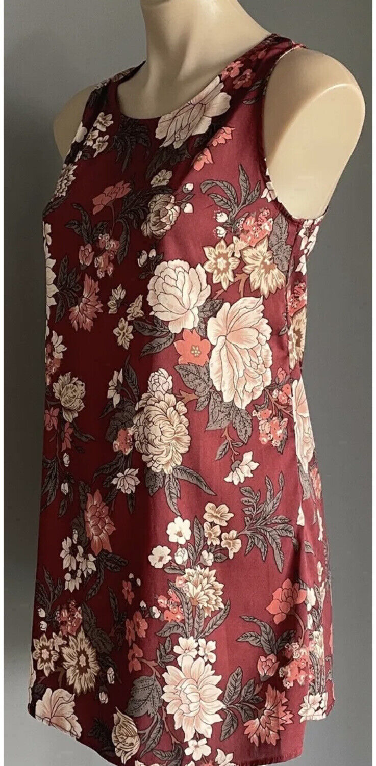 BILLIONS $ TRILLIONS Dress Maroon Floral Print Sleeveless A-Line Mini Size M 10