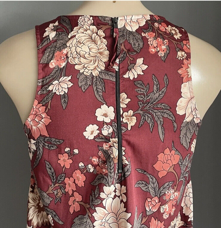 BILLIONS $ TRILLIONS Dress Maroon Floral Print Sleeveless A-Line Mini Size M 10