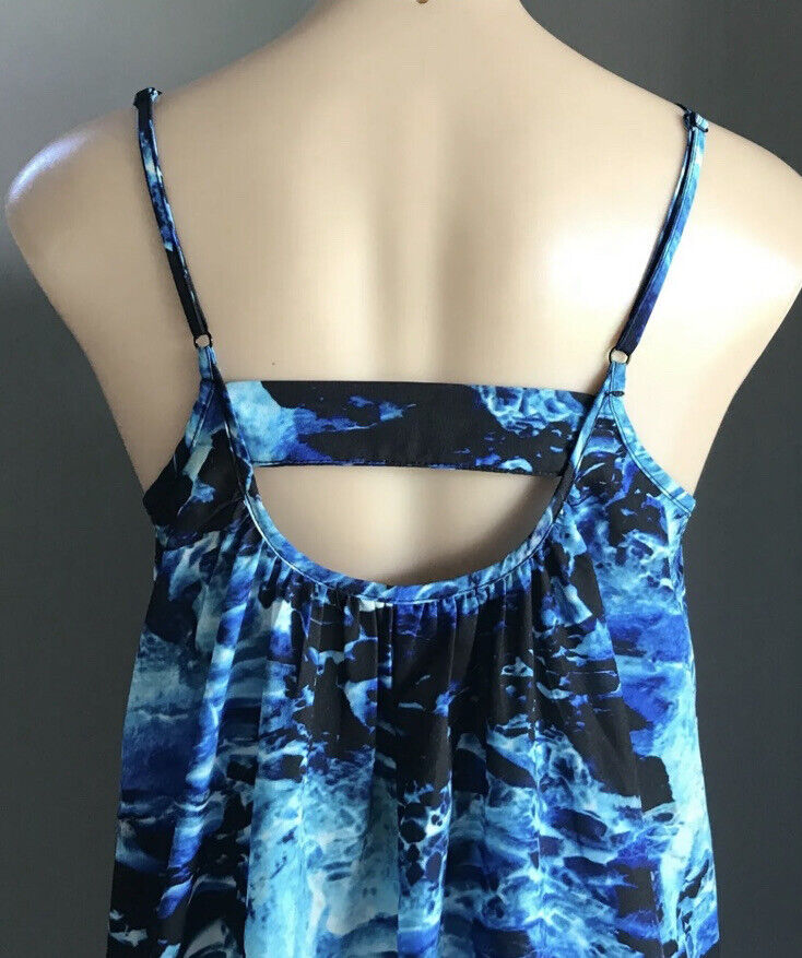 BILLIONS $ TRILLIONS Maxi Dress Hi Lo Blue Watercolour Sleeveless A-Line Sz S 10