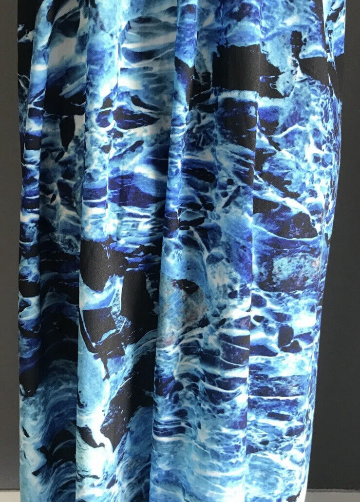 BILLIONS $ TRILLIONS Maxi Dress Hi Lo Blue Watercolour Sleeveless A-Line Sz S 10