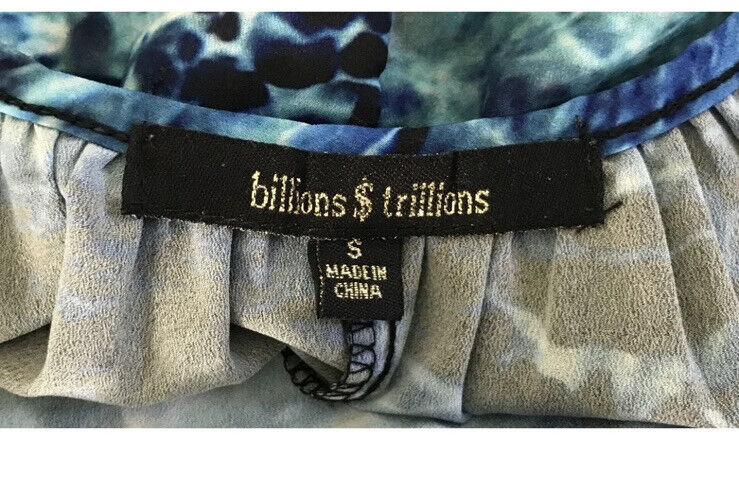 BILLIONS $ TRILLIONS Maxi Dress Hi Lo Blue Watercolour Sleeveless A-Line Sz S 10