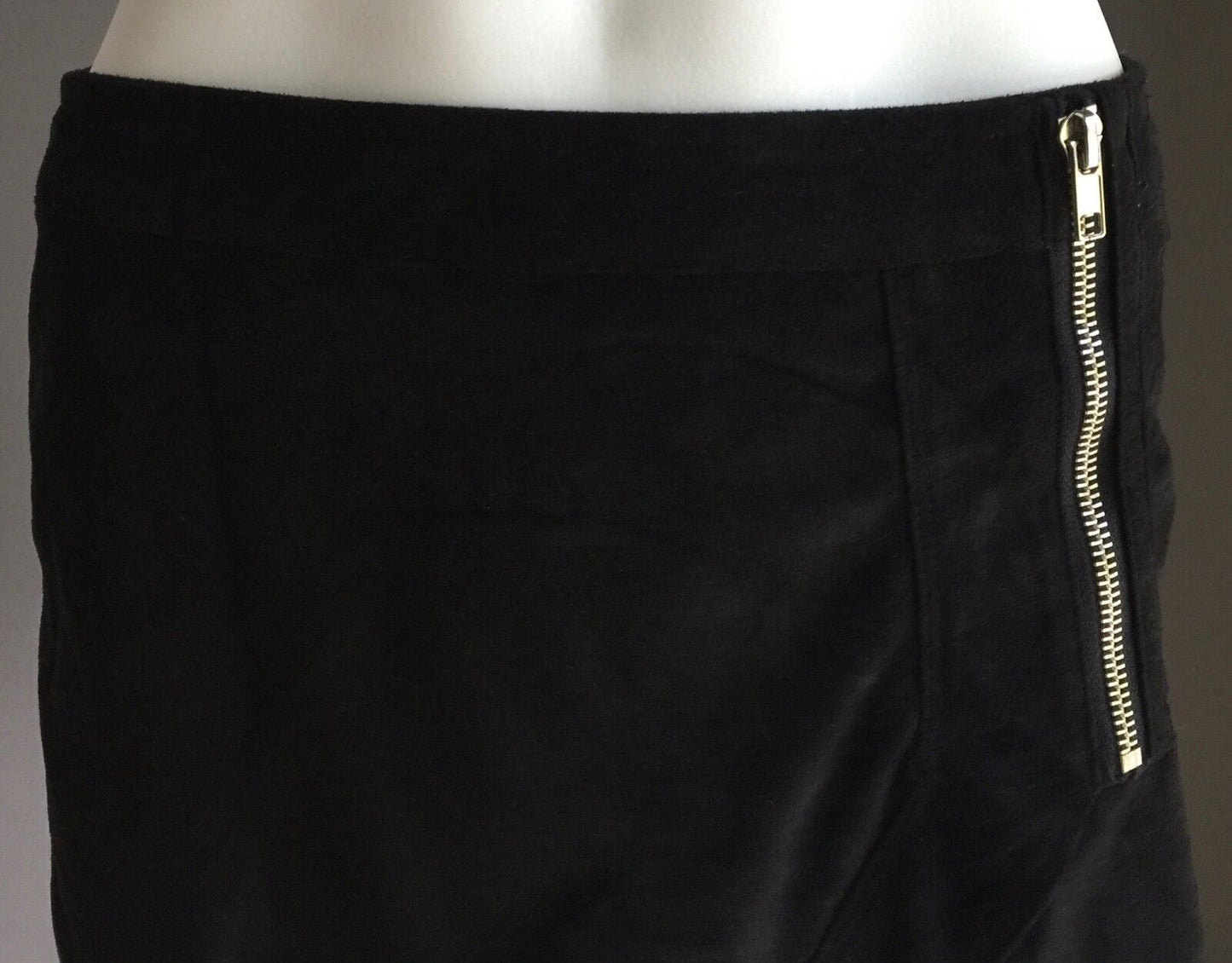 TEMT Mini Skirt Black Suede Look & Feel Asymmetric Hem Short Size 8 Retro