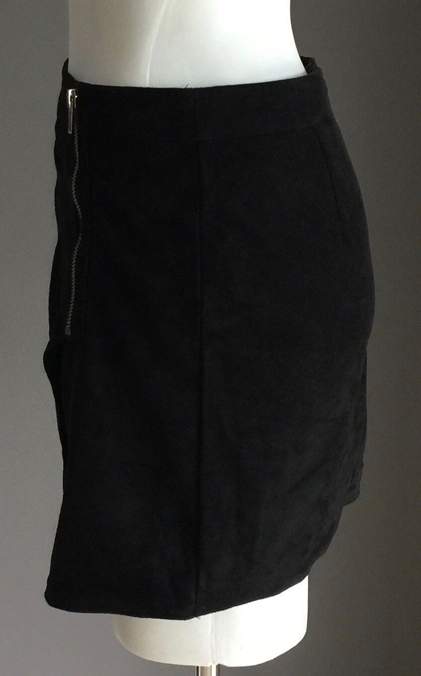TEMT Mini Skirt Black Suede Look & Feel Asymmetric Hem Short Size 8 Retro