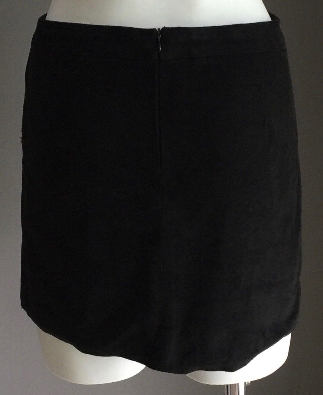 TEMT Mini Skirt Black Suede Look & Feel Asymmetric Hem Short Size 8 Retro