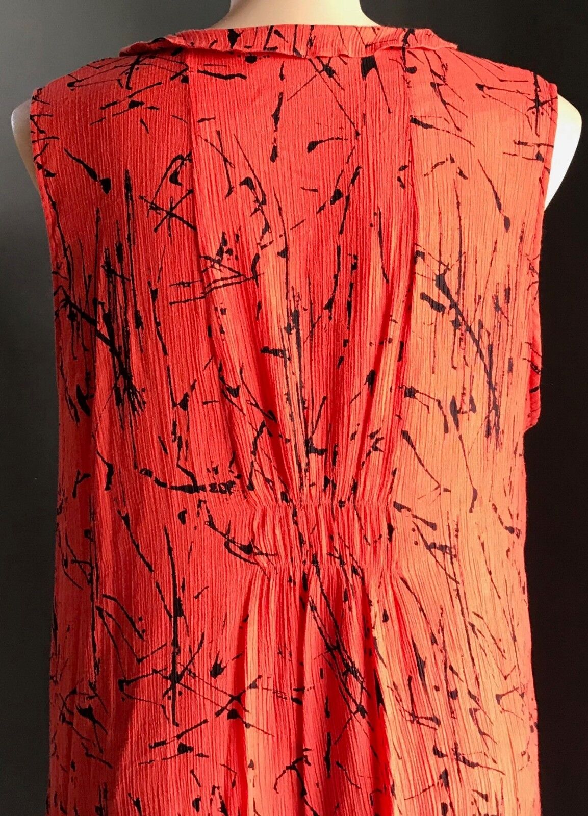 VIRTUELLE Tunic Dress Sleeveless Orange Black Abstract Print Frill Neck Size 24