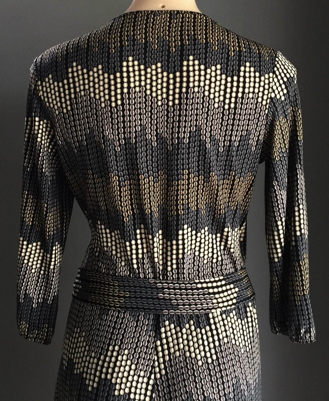 SUZANNE GRAE Wrap Dress Muted Multi Colour Print Stretch Wrap Size 12