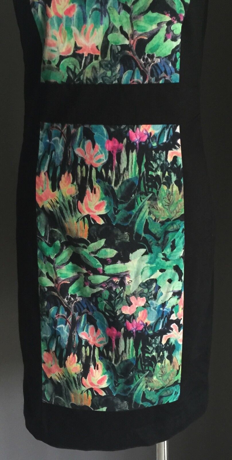 JUMP Black Dress MultiColoured Floral Panel Print  Sleeveless Pencil Size 10 NEW