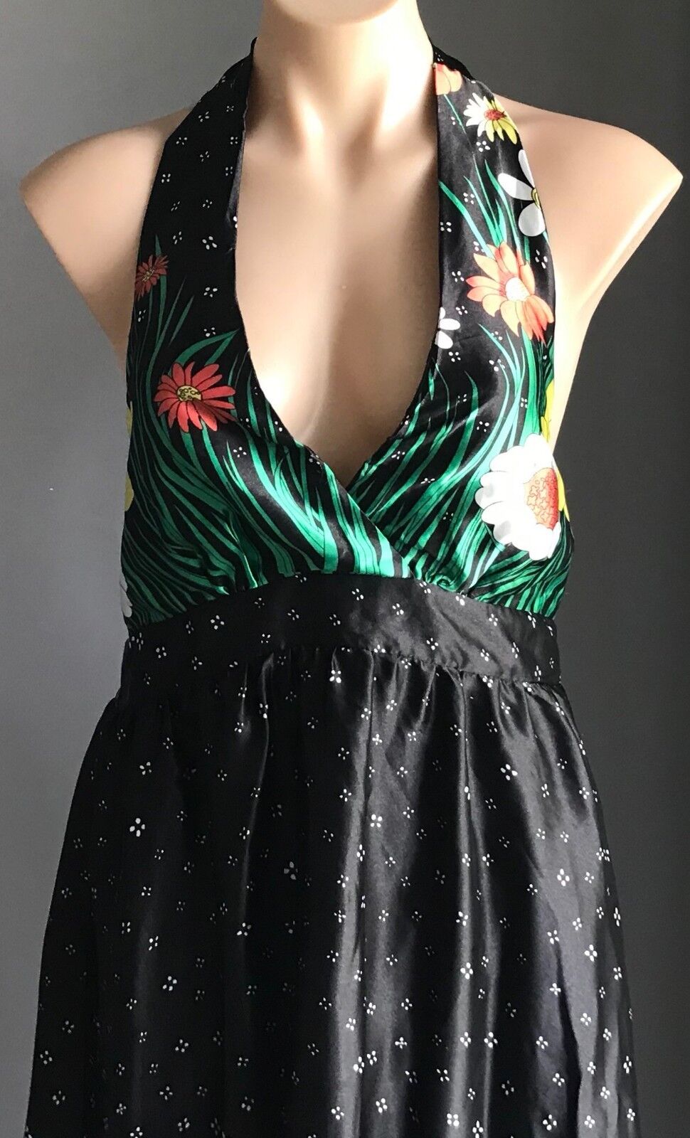 MISS CHERRY Multi Colour & Print Halter Neck Midi Dress Size 12 1970's Chic