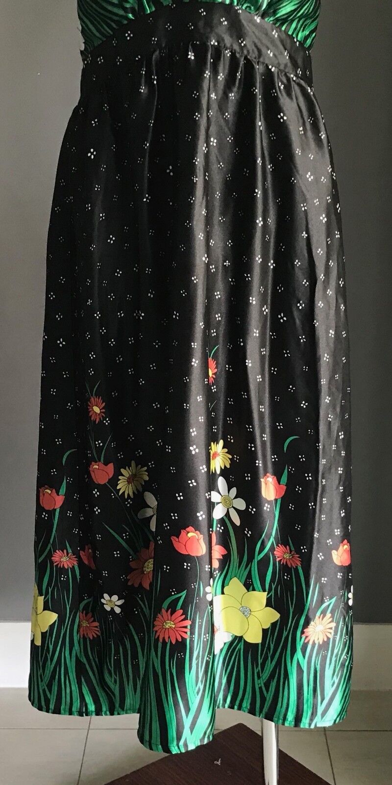 MISS CHERRY Multi Colour & Print Halter Neck Midi Dress Size 12 1970's Chic