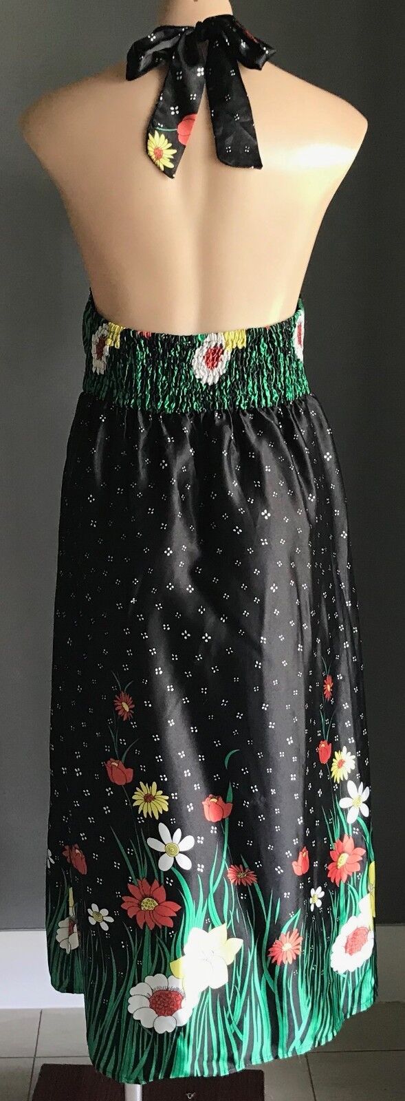 MISS CHERRY Multi Colour & Print Halter Neck Midi Dress Size 12 1970's Chic