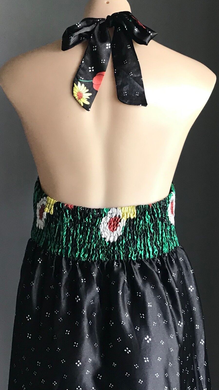 MISS CHERRY Multi Colour & Print Halter Neck Midi Dress Size 12 1970's Chic