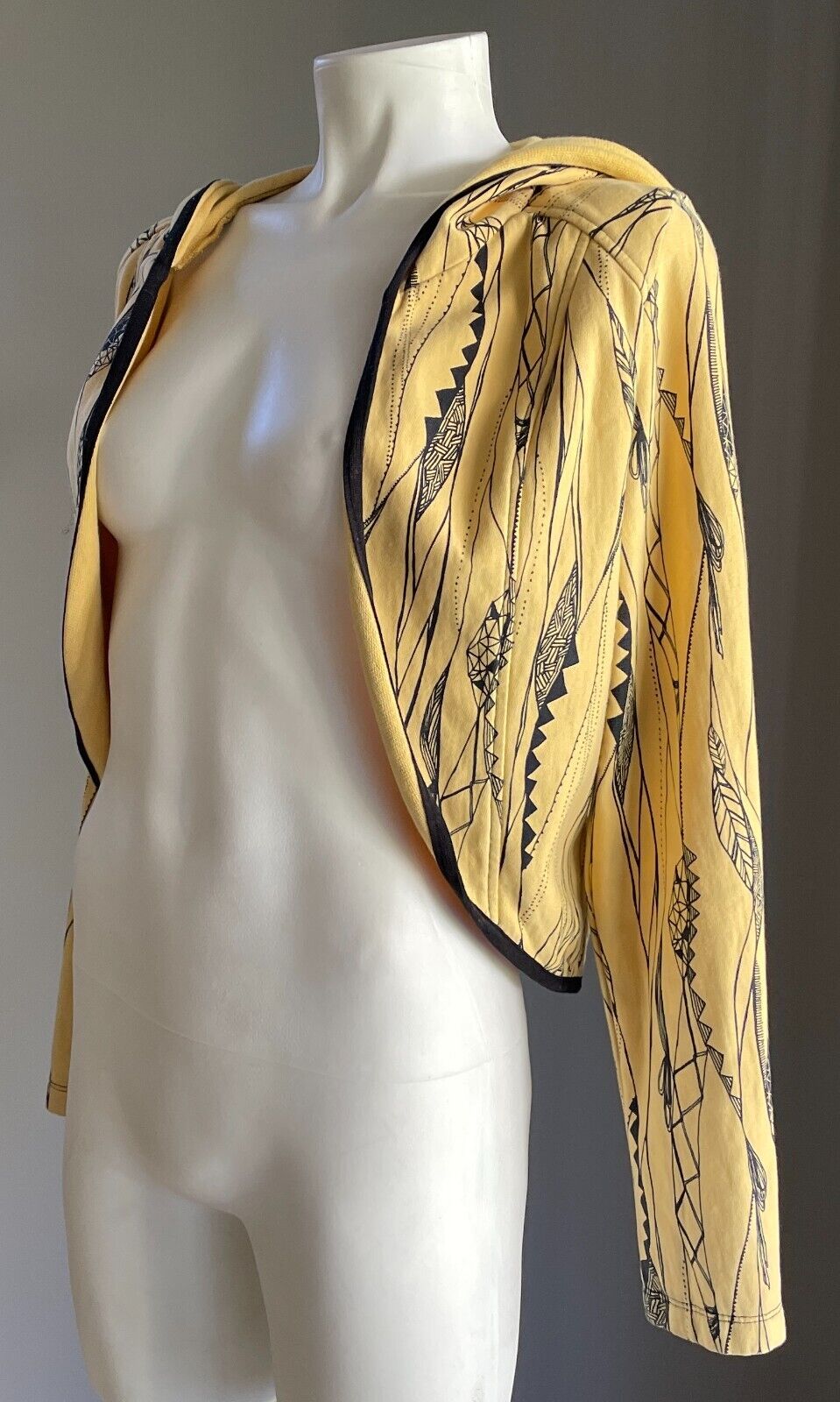 STARFISH Organic Cotton Hooded Jacket Yellow Black Print Crop Length Size 8