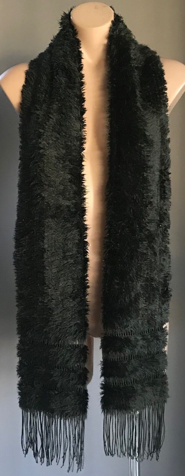 Neck Scarf Fringed Faux Fur Knit Winter Retro Dark Moss Green Fluffy Super Warm!
