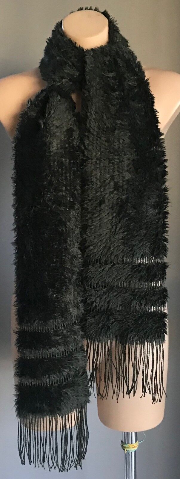 Neck Scarf Fringed Faux Fur Knit Winter Retro Dark Moss Green Fluffy Super Warm!