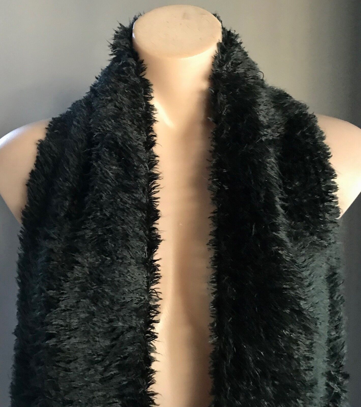 Neck Scarf Fringed Faux Fur Knit Winter Retro Dark Moss Green Fluffy Super Warm!