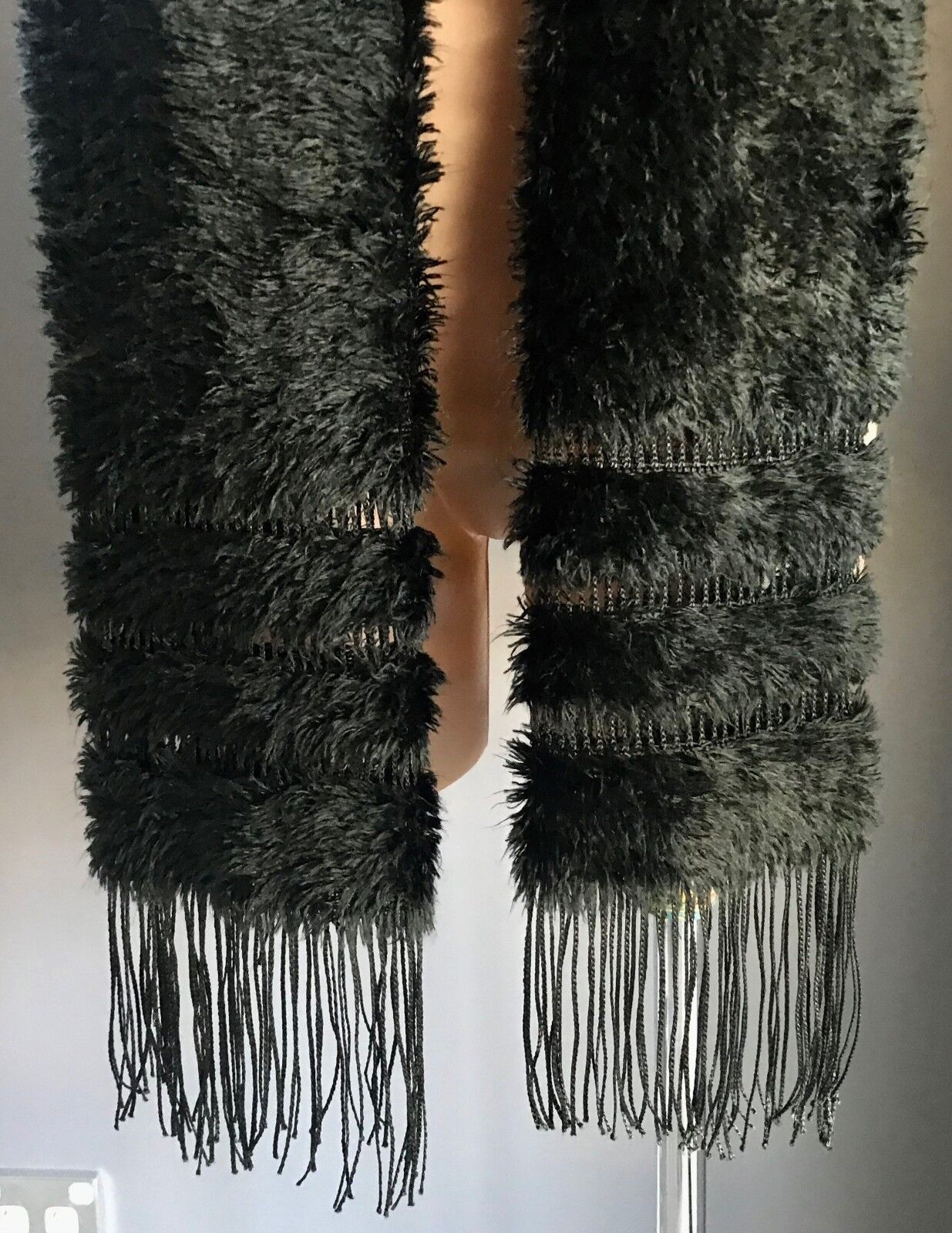 Neck Scarf Fringed Faux Fur Knit Winter Retro Dark Moss Green Fluffy Super Warm!