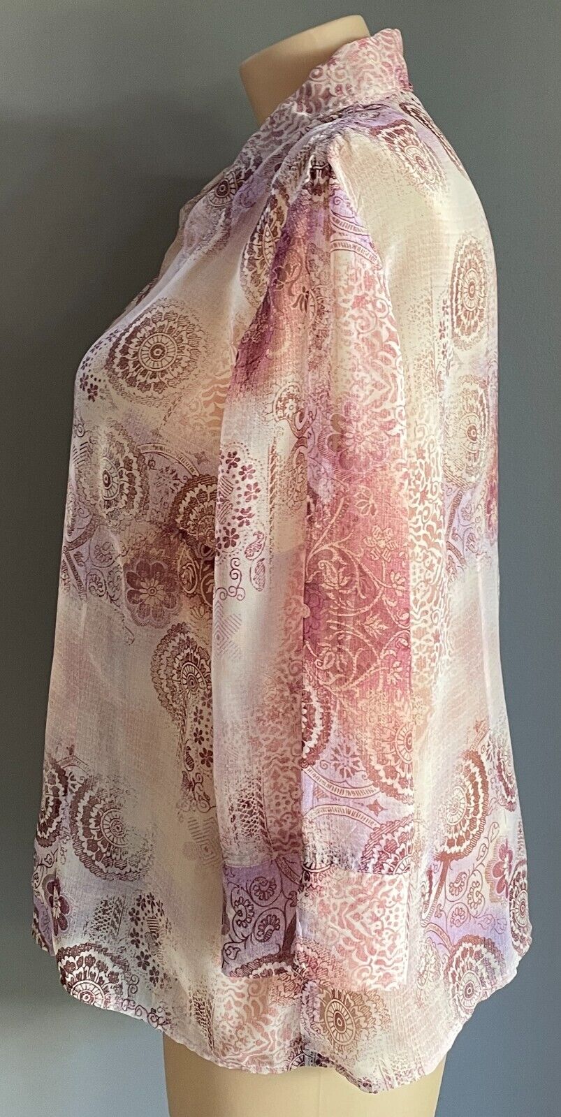 WOMBAT Semi Sheer Blouse Pink Purple Off White Burgundy 3/4 Sleeve Size 3XL NEW