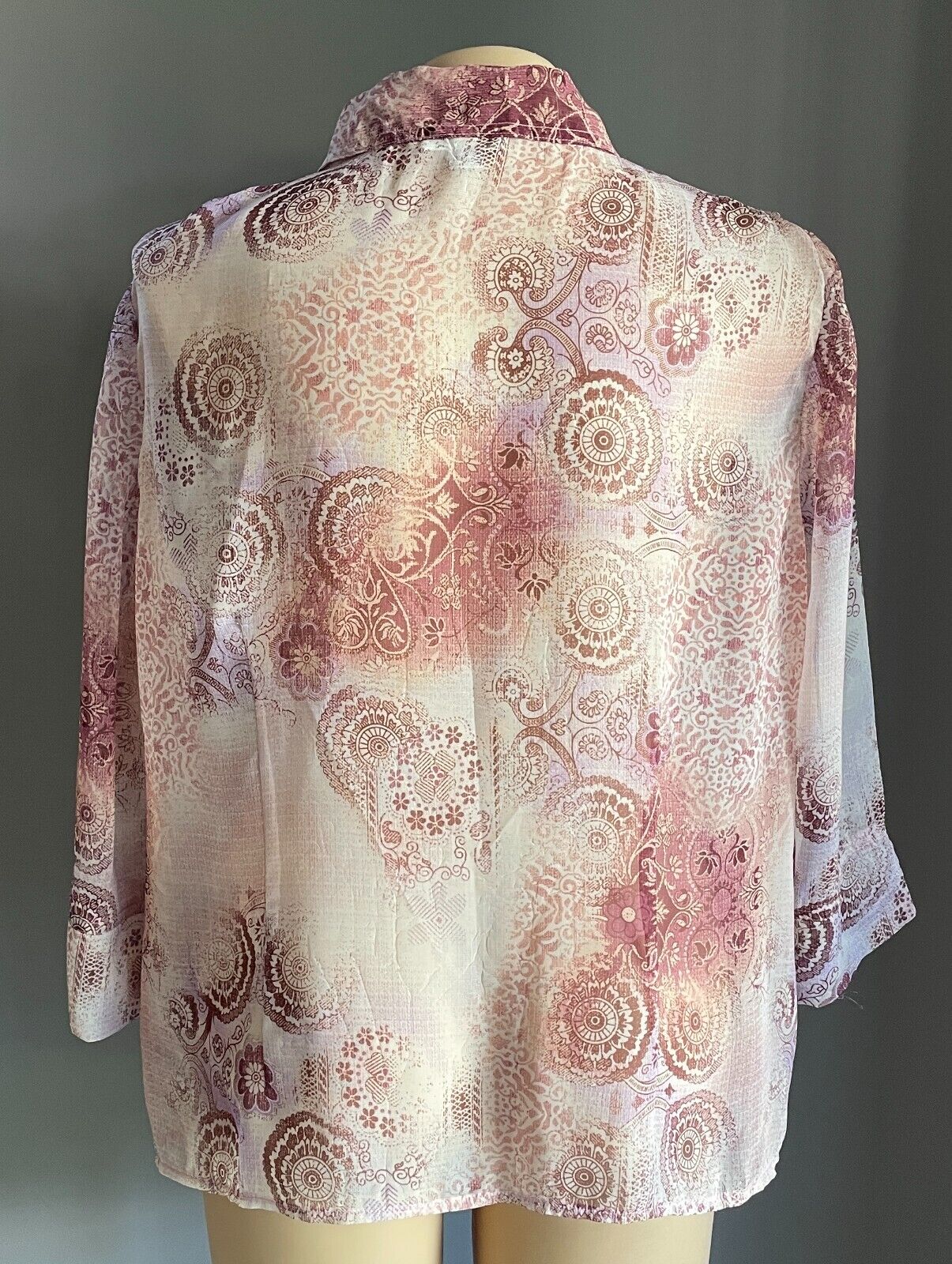 WOMBAT Semi Sheer Blouse Pink Purple Off White Burgundy 3/4 Sleeve Size 3XL NEW