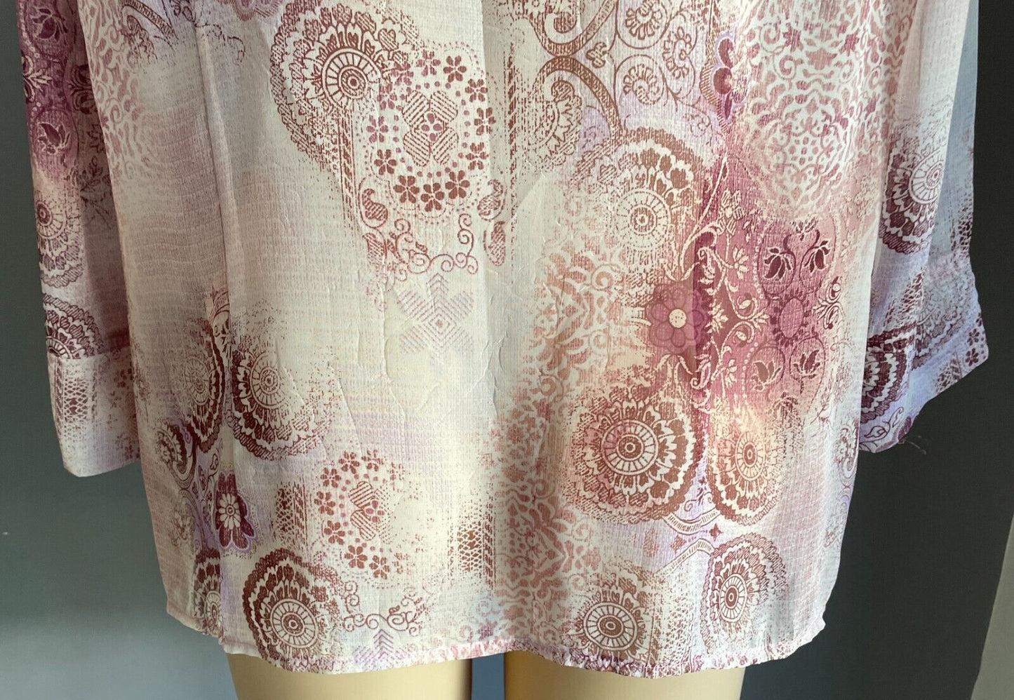 WOMBAT Semi Sheer Blouse Pink Purple Off White Burgundy 3/4 Sleeve Size 3XL NEW