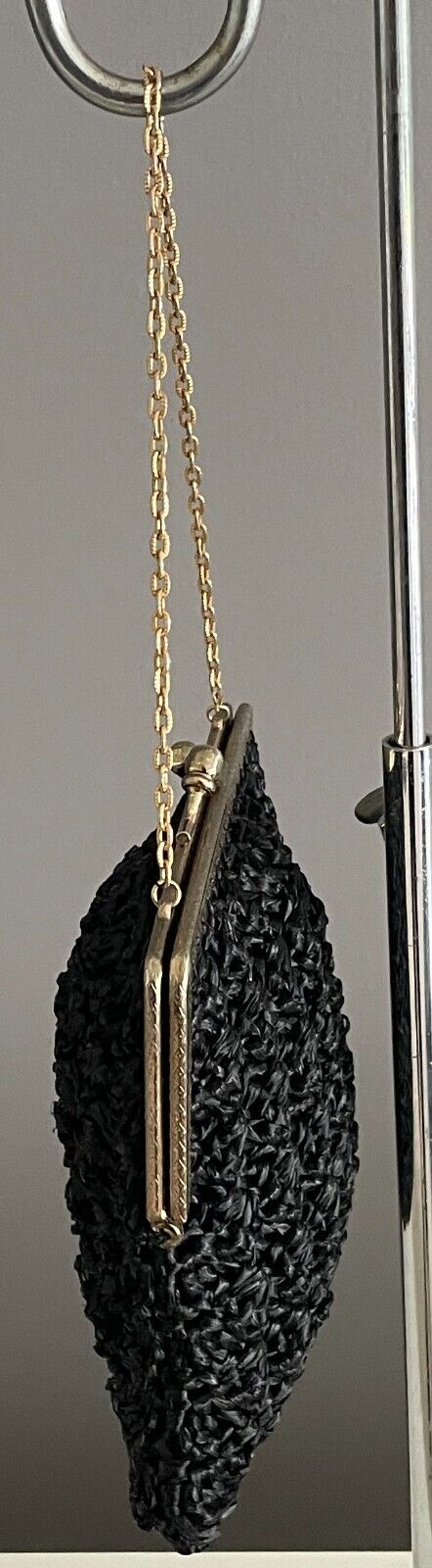 Gaysheen Handbag Black Gold Tone Metal Frame Short Chain Bag Purse 16cm Vintage