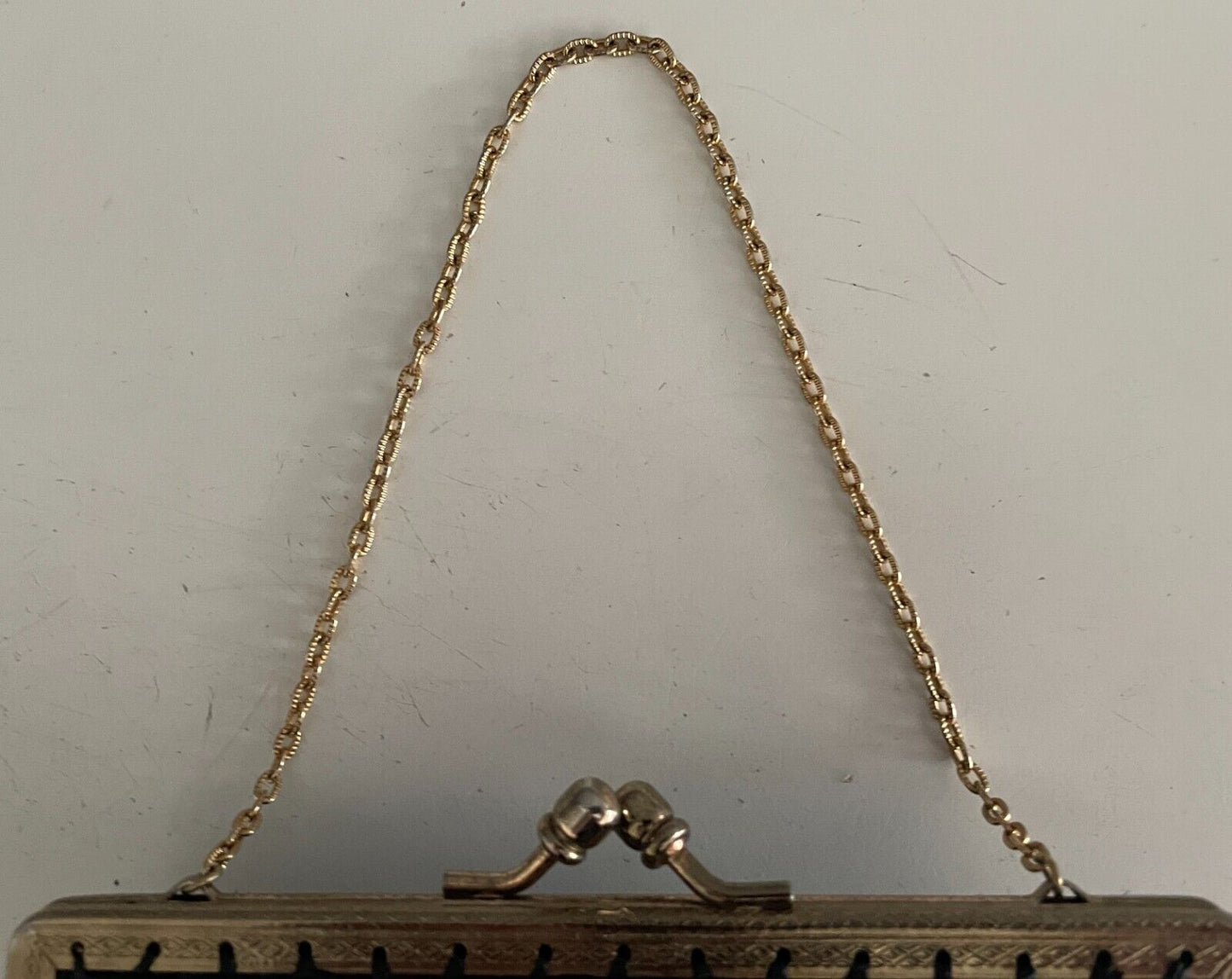 Gaysheen Handbag Black Gold Tone Metal Frame Short Chain Bag Purse 16cm Vintage