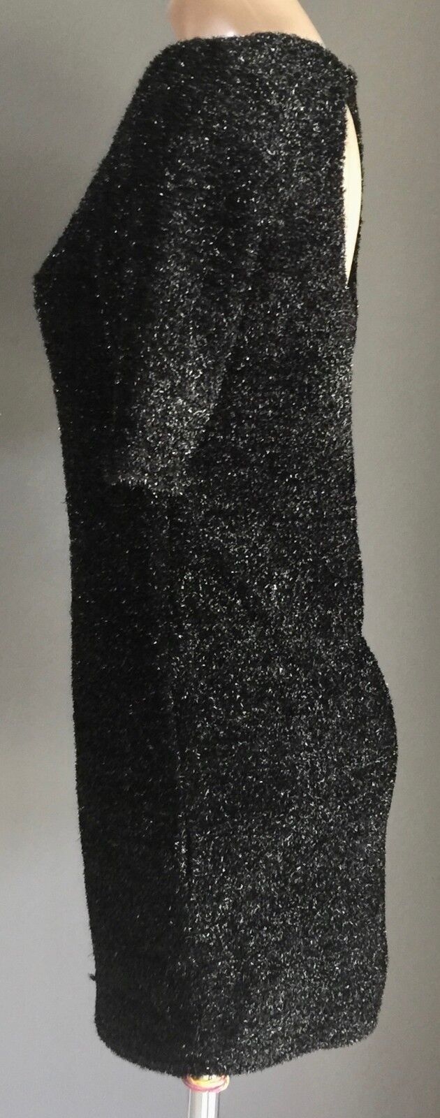T by BETTINA LIANO Dress Black Lurex Cut Out Back Short Sleeve Mini Size 10 NEW