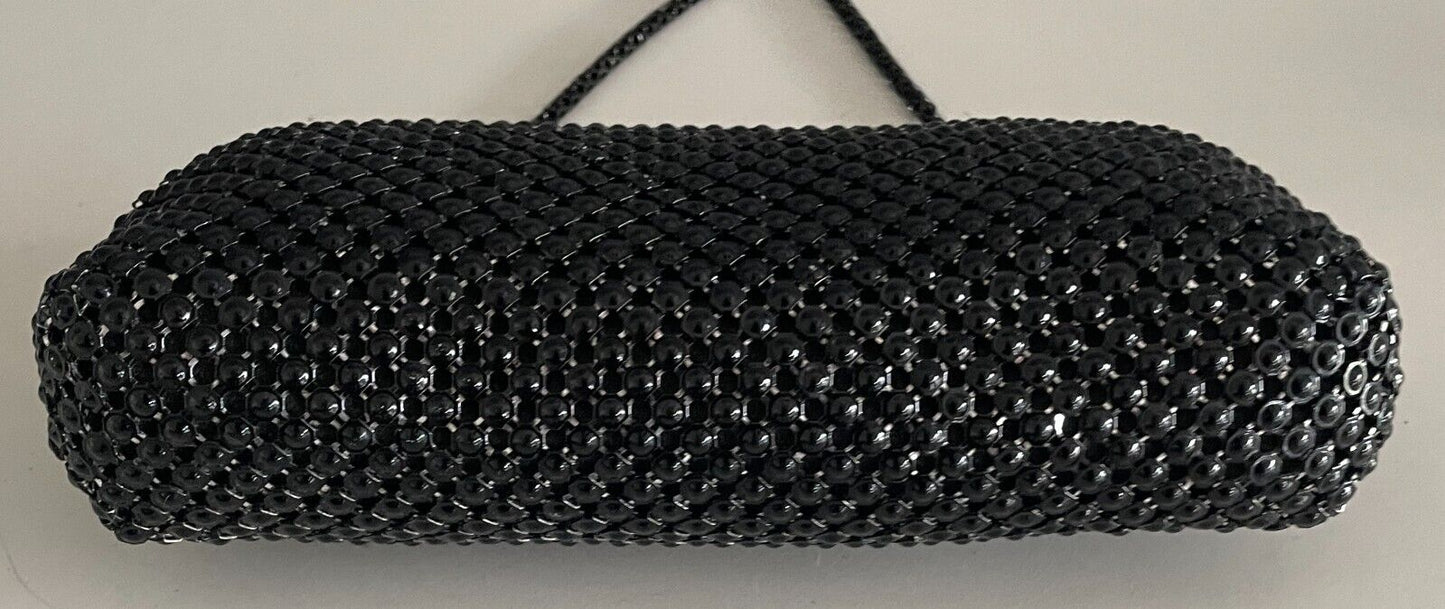 Vintage Evening Bag Black Beaded Clutch Short Chain Strap Gold Frame Tort Trim