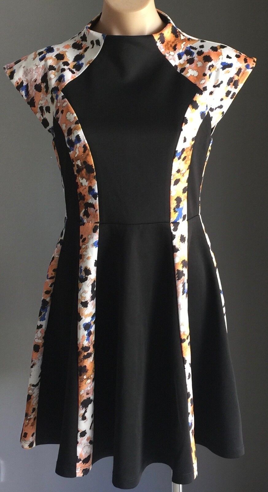 PINK STITCH Dress Black Skater Dress MultiColour Short Sleeve Scuba Size 10