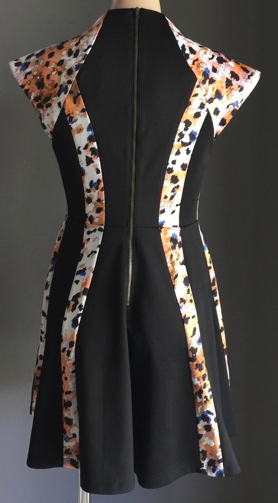 PINK STITCH Dress Black Skater Dress MultiColour Short Sleeve Scuba Size 10