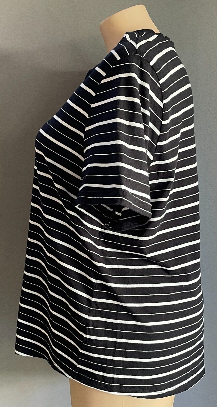 BELLE CURVE T-Shirt Black & White Stripe Short Cuffed Sleeve Plus Size 22 NEW