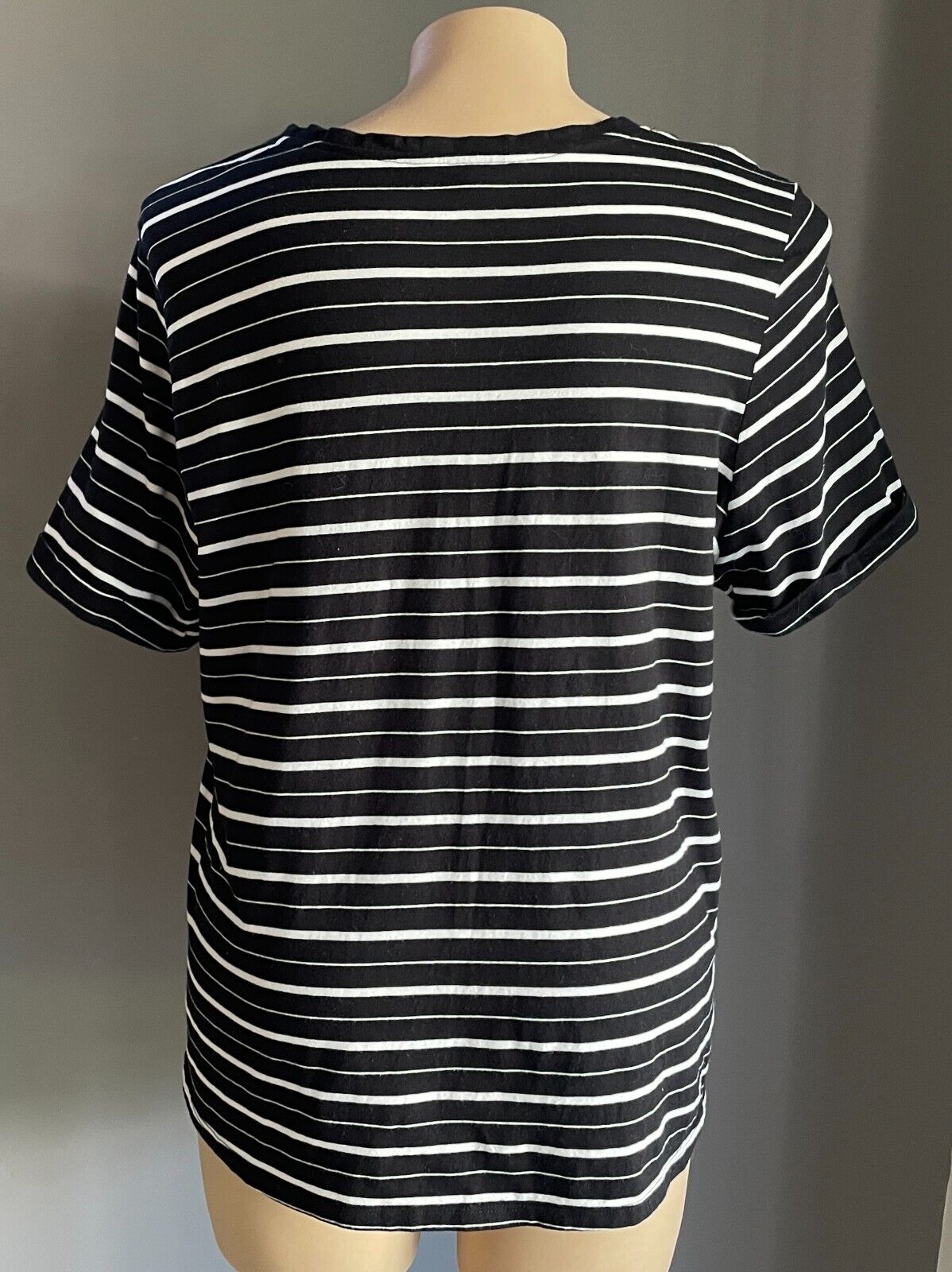 BELLE CURVE T-Shirt Black & White Stripe Short Cuffed Sleeve Plus Size 22 NEW