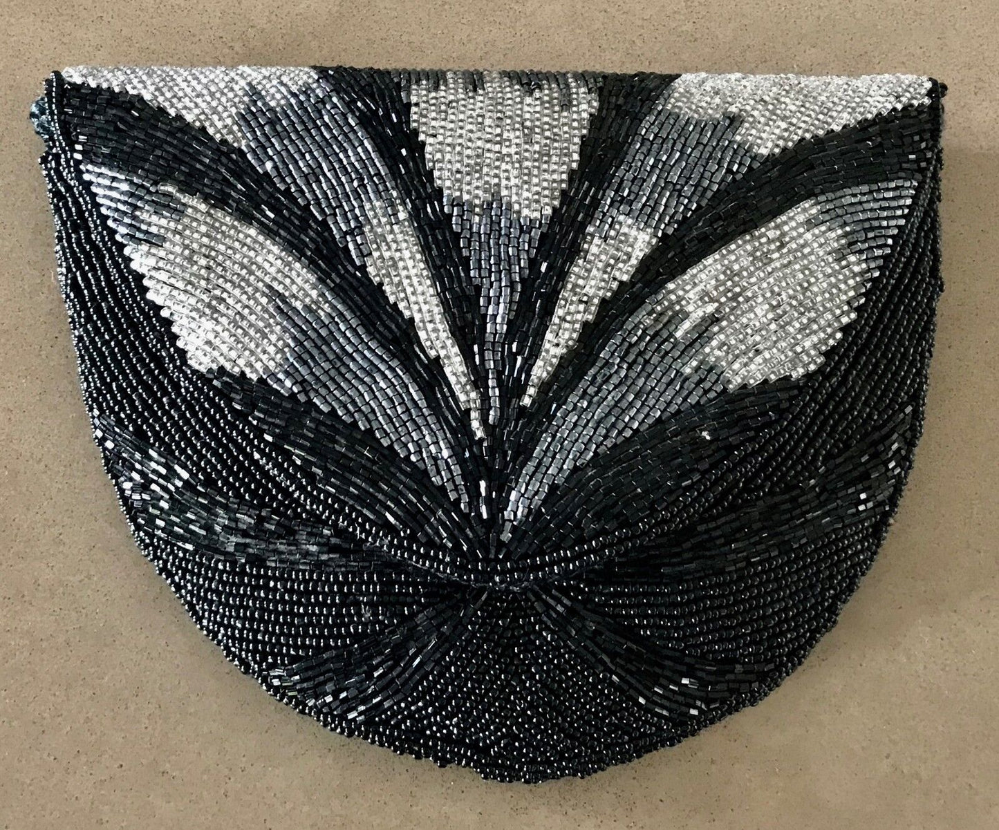 Art Deco Beaded SHOULDER BAG Black Silver Pewter Evening Clutch Crossbody