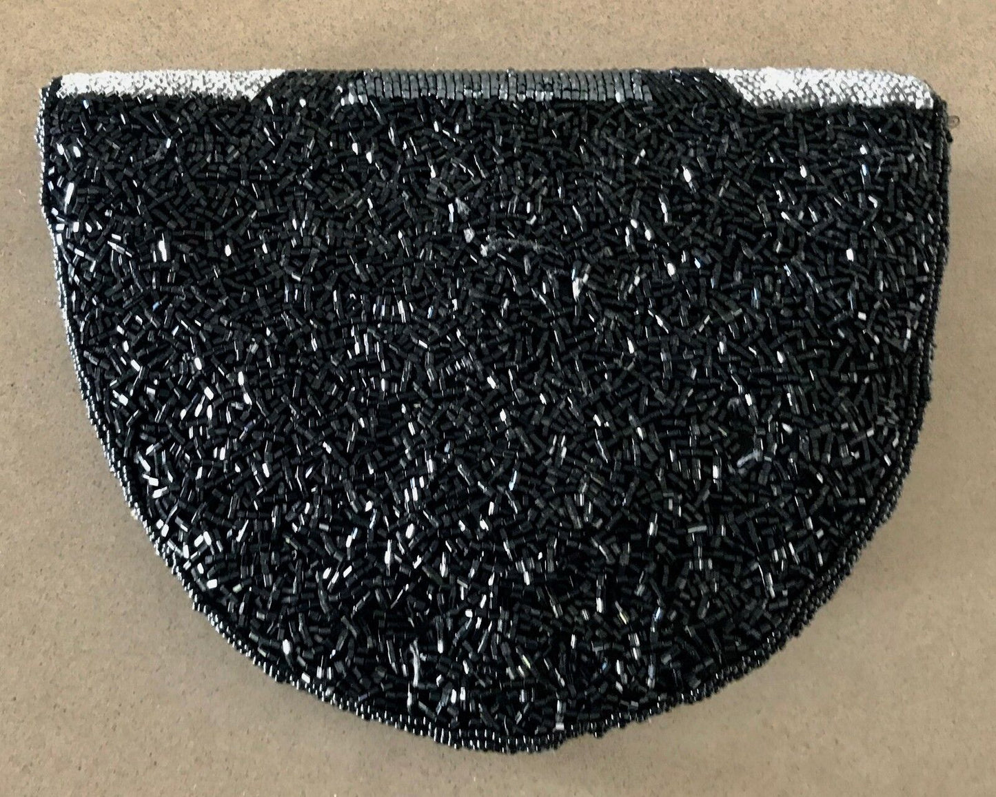 Art Deco Beaded SHOULDER BAG Black Silver Pewter Evening Clutch Crossbody