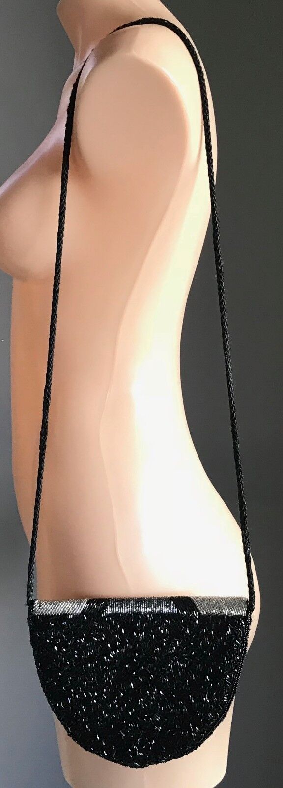 Art Deco Beaded SHOULDER BAG Black Silver Pewter Evening Clutch Crossbody