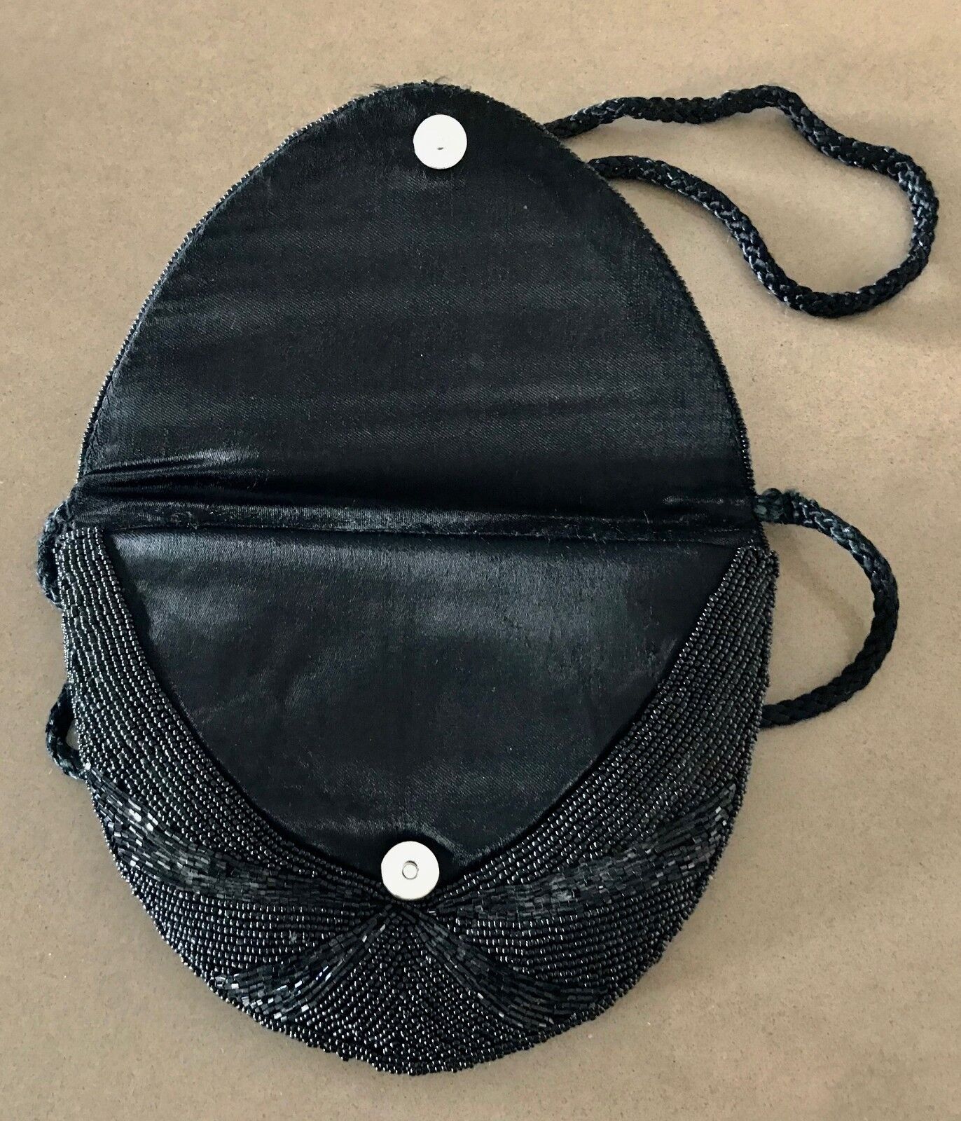 Art Deco Beaded SHOULDER BAG Black Silver Pewter Evening Clutch Crossbody